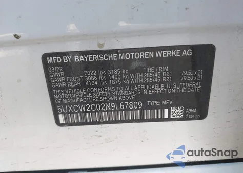 2022 BMW X7 xDrive40I z USA, uszkodzony, nr VIN 5UXCW2C02N9L67809